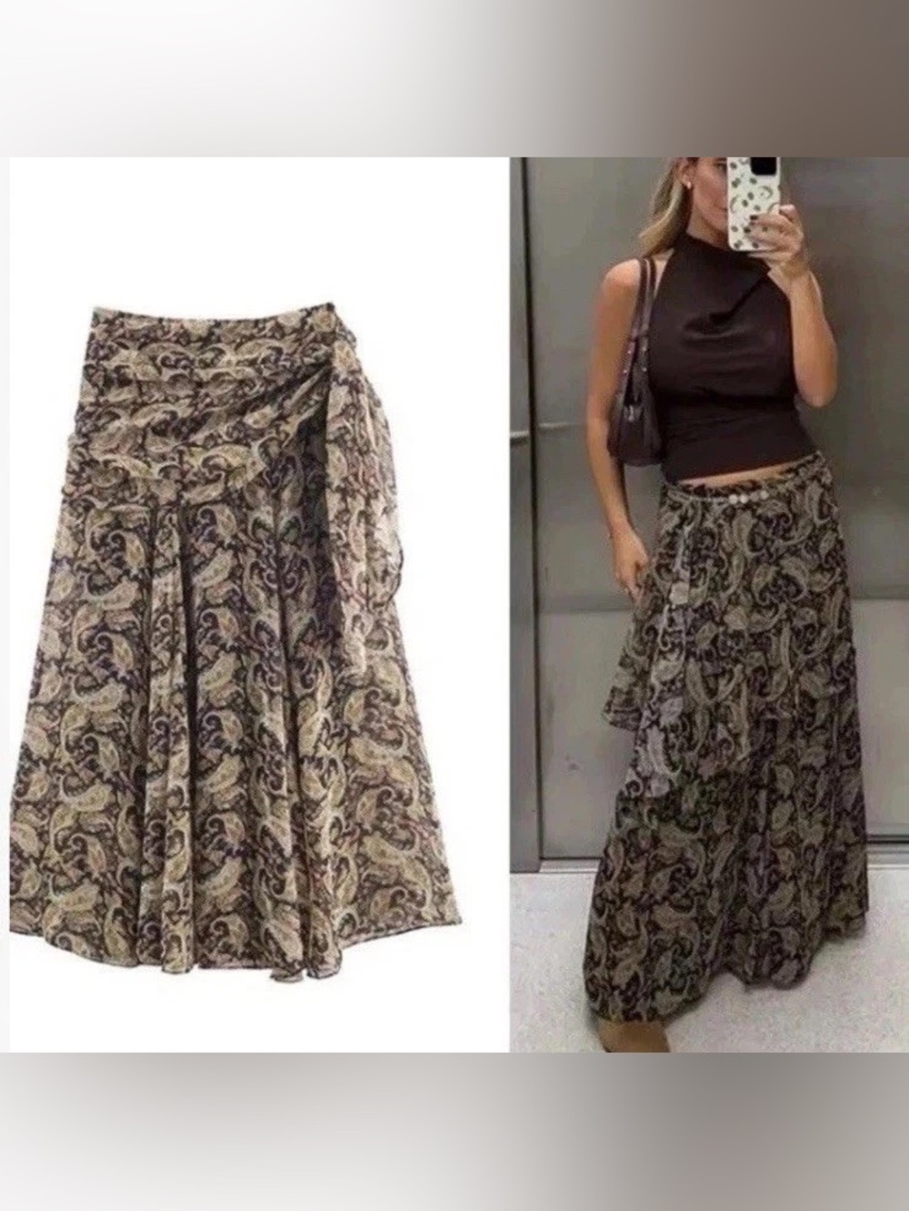ZARA ZW COLLECTION MID-WAIST PAISLEY LONG SKIRT size L - Picture 1 of 7